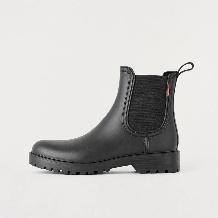 Presley | Black Waterproof Chelsea Rain Boots with Lug Sole