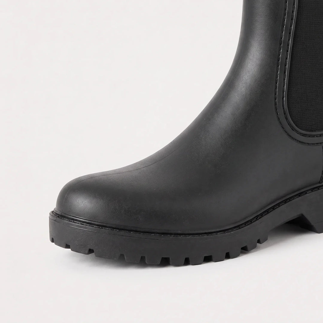 Presley | Black Waterproof Chelsea Rain Boots with Lug Sole
