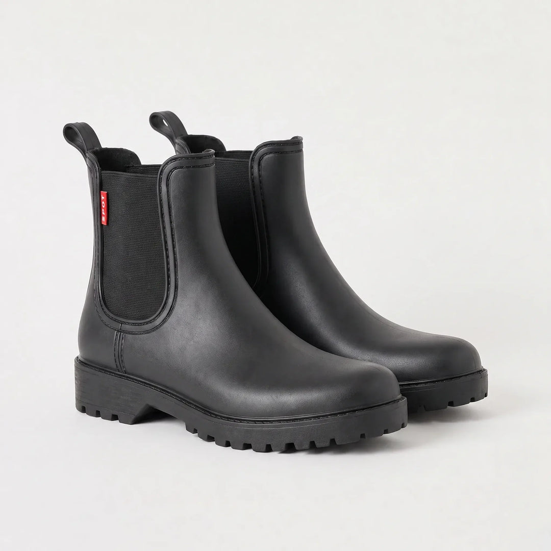 Presley | Black Waterproof Chelsea Rain Boots with Lug Sole