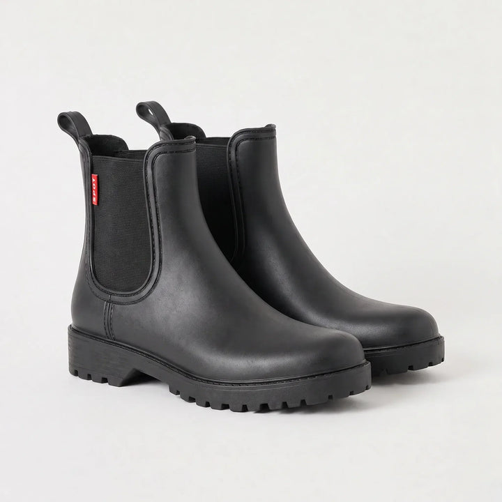 Presley | Black Waterproof Chelsea Rain Boots with Lug Sole