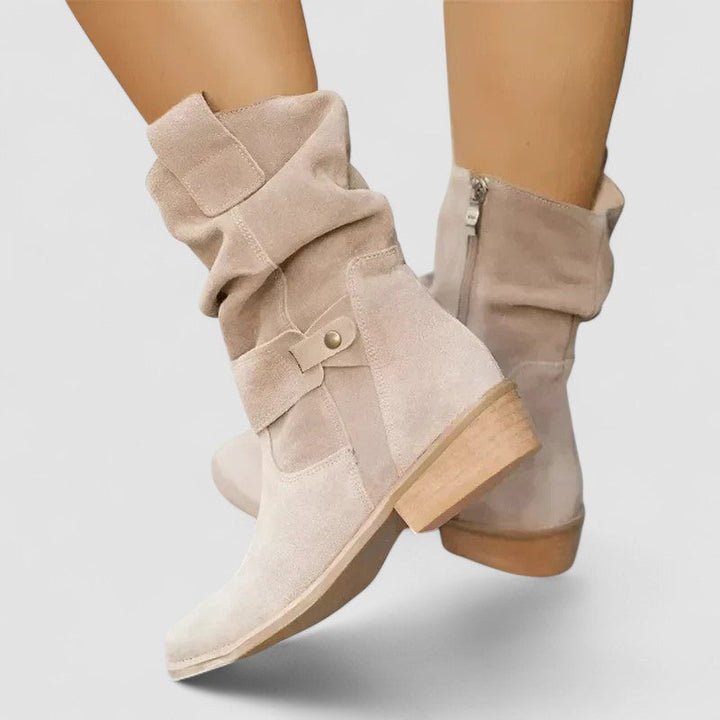 Cora | Faux-Suede Mid-Calf Slouch Boots with Ankle Strap