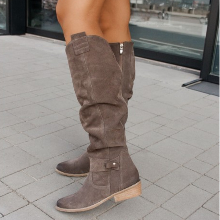 Harper | Knee-High Slouch Boots with Buckle Strap and Block Heel
