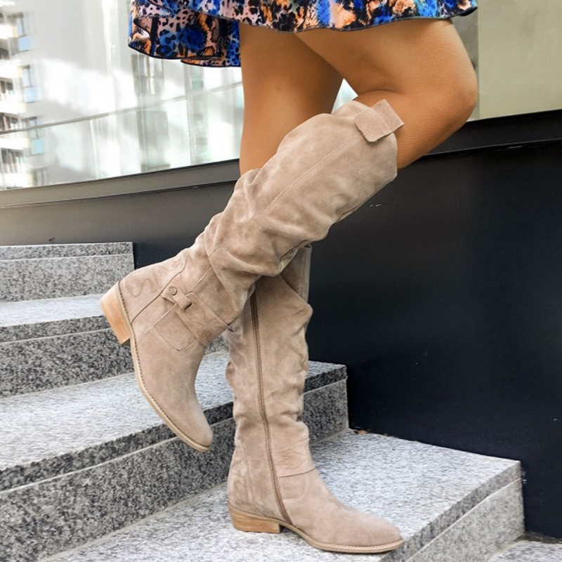 Harper | Knee-High Slouch Boots with Buckle Strap and Block Heel