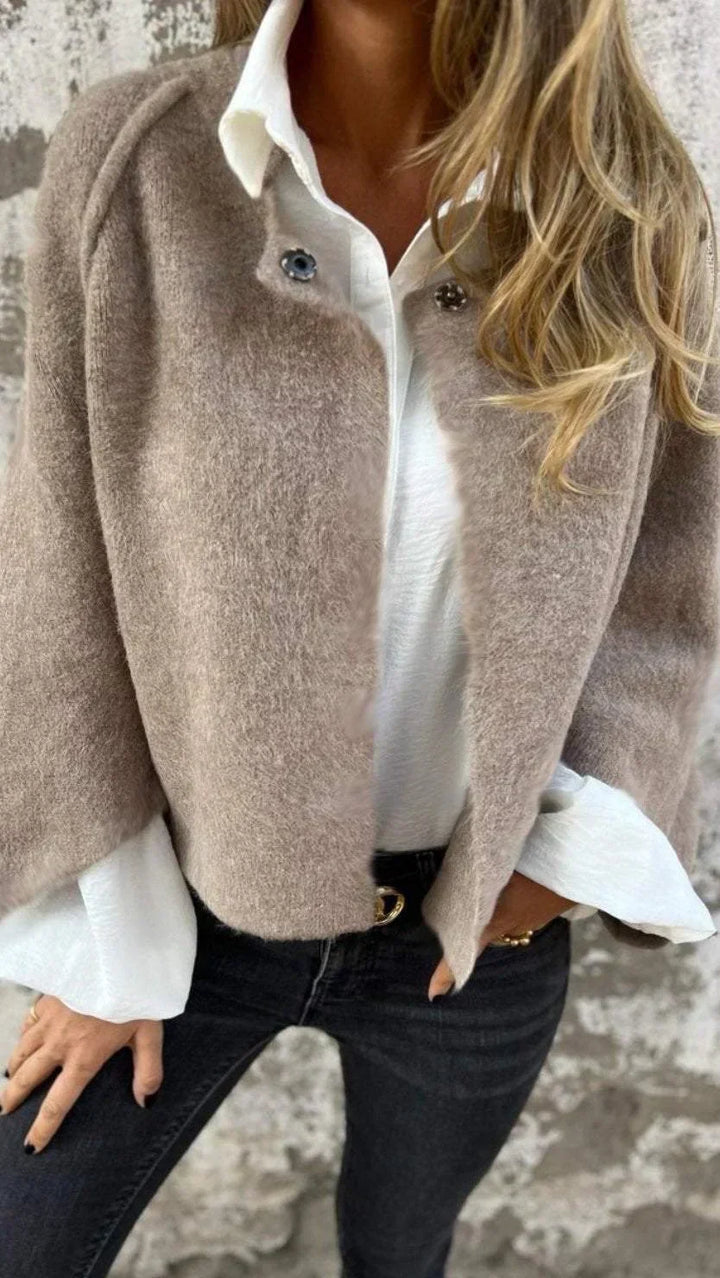 Odessa | Cropped Wool-Blend Cape Coat with Jewel Buttons