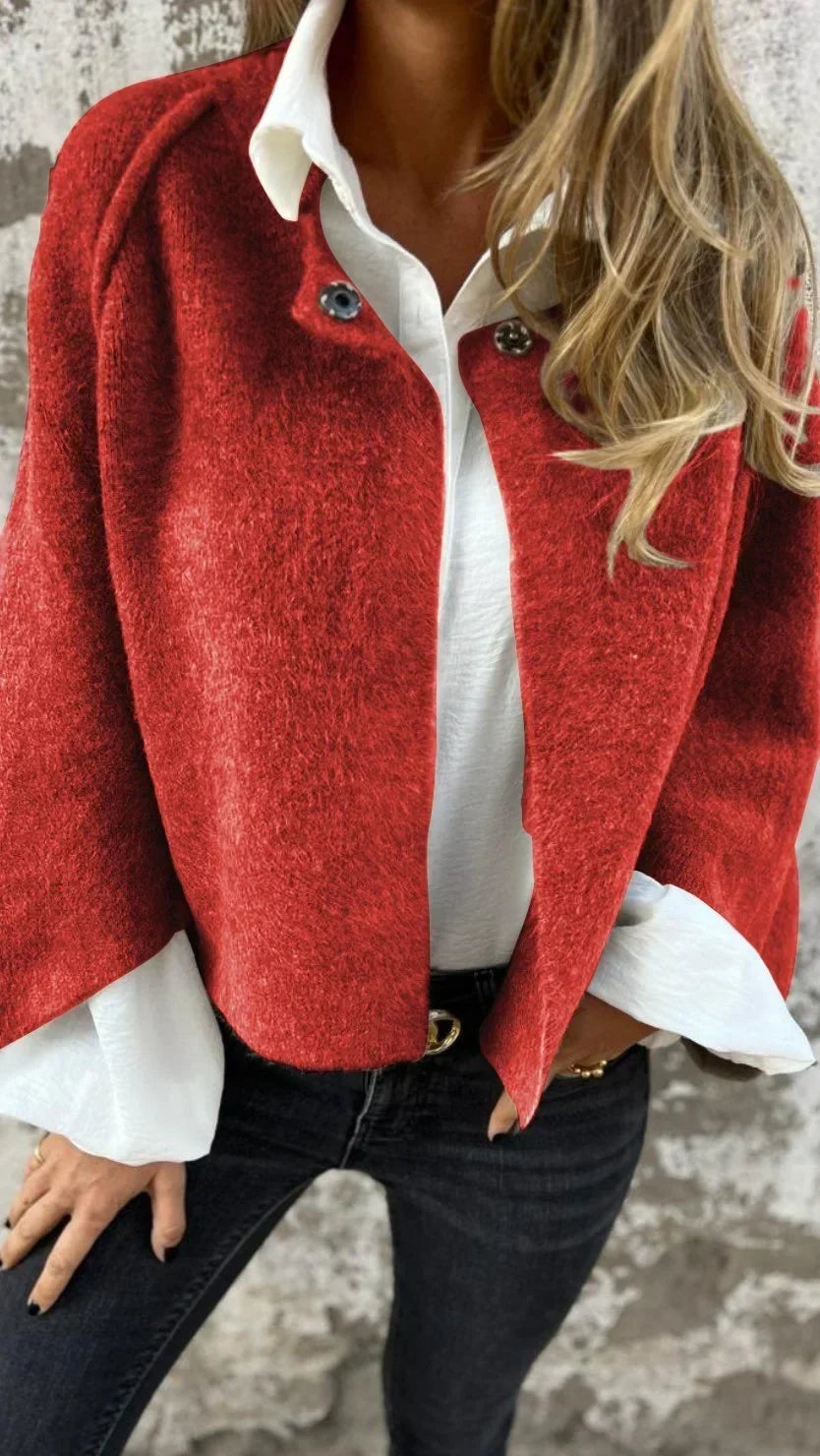 Odessa | Cropped Wool-Blend Cape Coat with Jewel Buttons