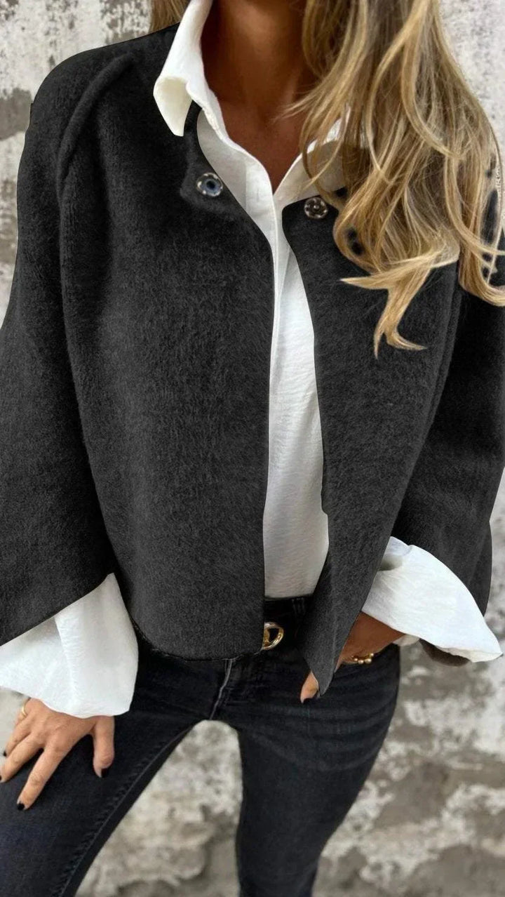 Odessa | Cropped Wool-Blend Cape Coat with Jewel Buttons