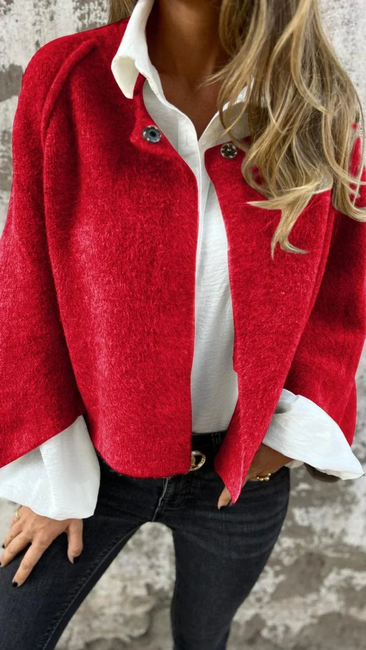 Odessa | Cropped Wool-Blend Cape Coat with Jewel Buttons
