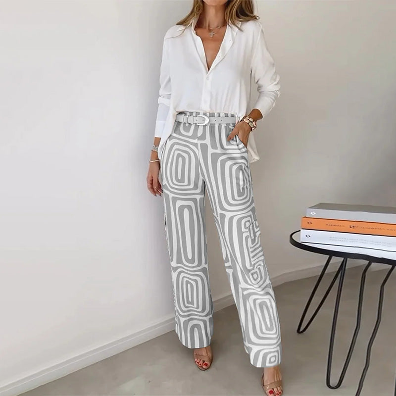Brooke | Shirt and Patterned Pants Two-Piece Set