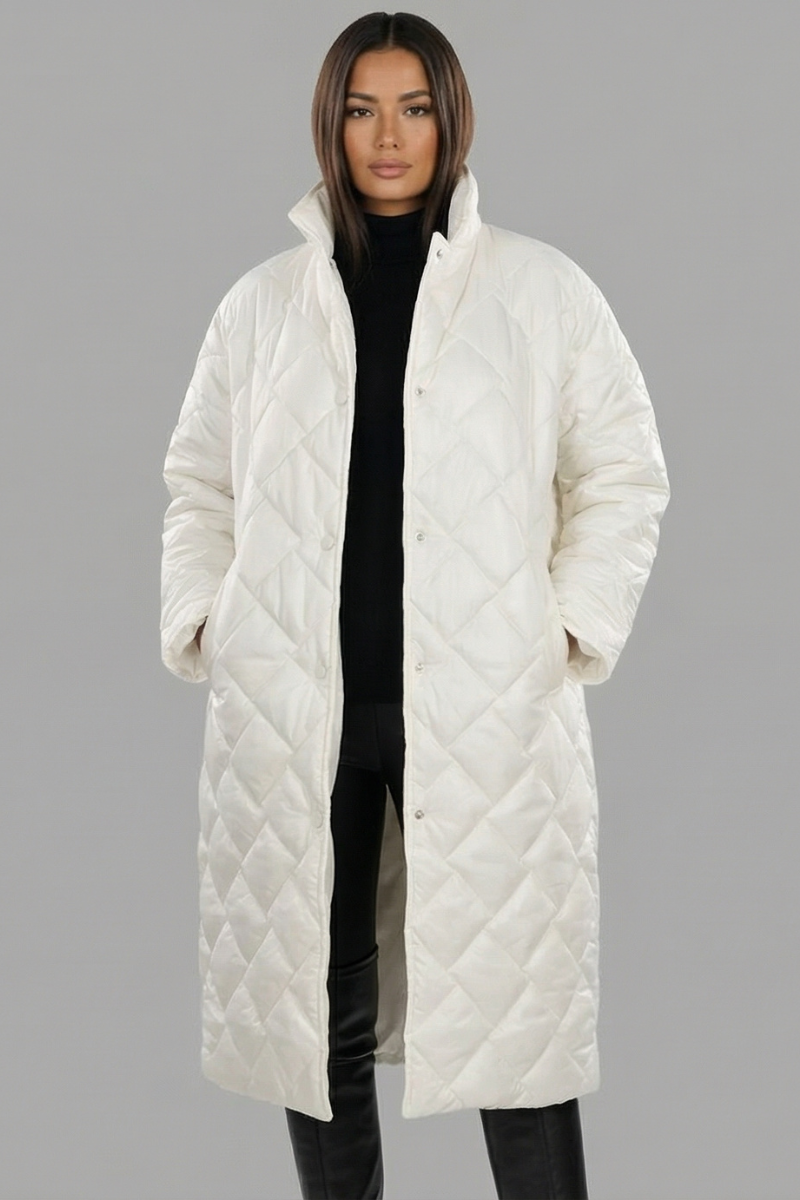 Arden | Reversible Diamond-Quilted Long Puffer Coat with Leopard Lining