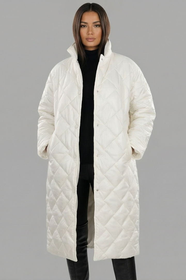 Arden | Reversible Diamond-Quilted Long Puffer Coat with Leopard Lining