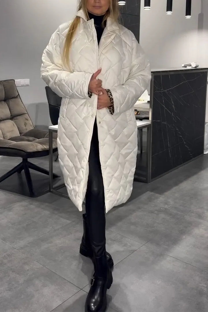 Arden | Reversible Diamond-Quilted Long Puffer Coat with Leopard Lining
