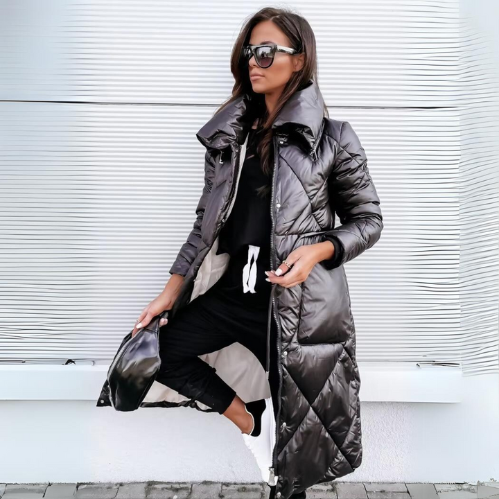 Hope | Chevron-Quilted Longline Puffer Jacket with Oversized Collar