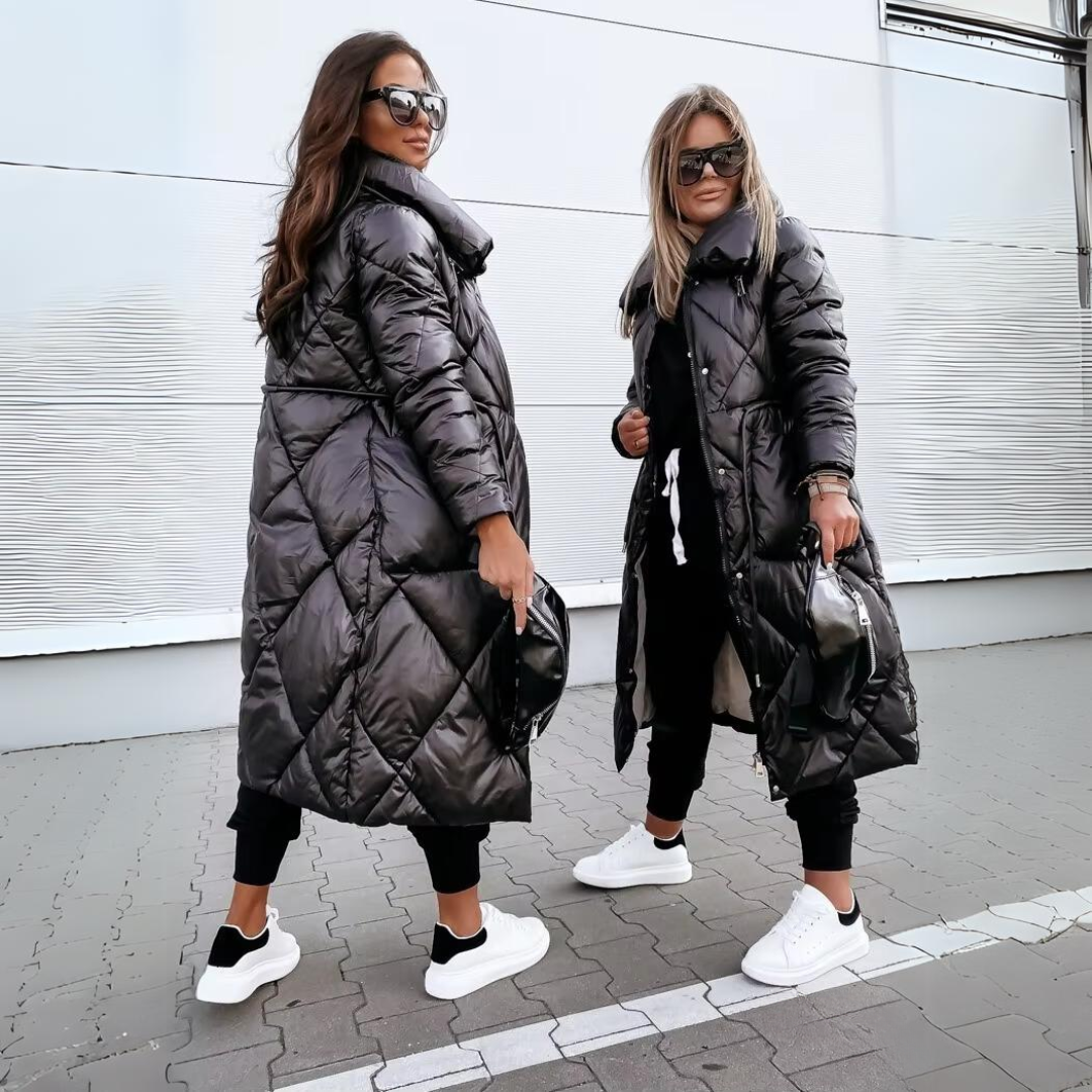 Hope | Chevron-Quilted Longline Puffer Jacket with Oversized Collar