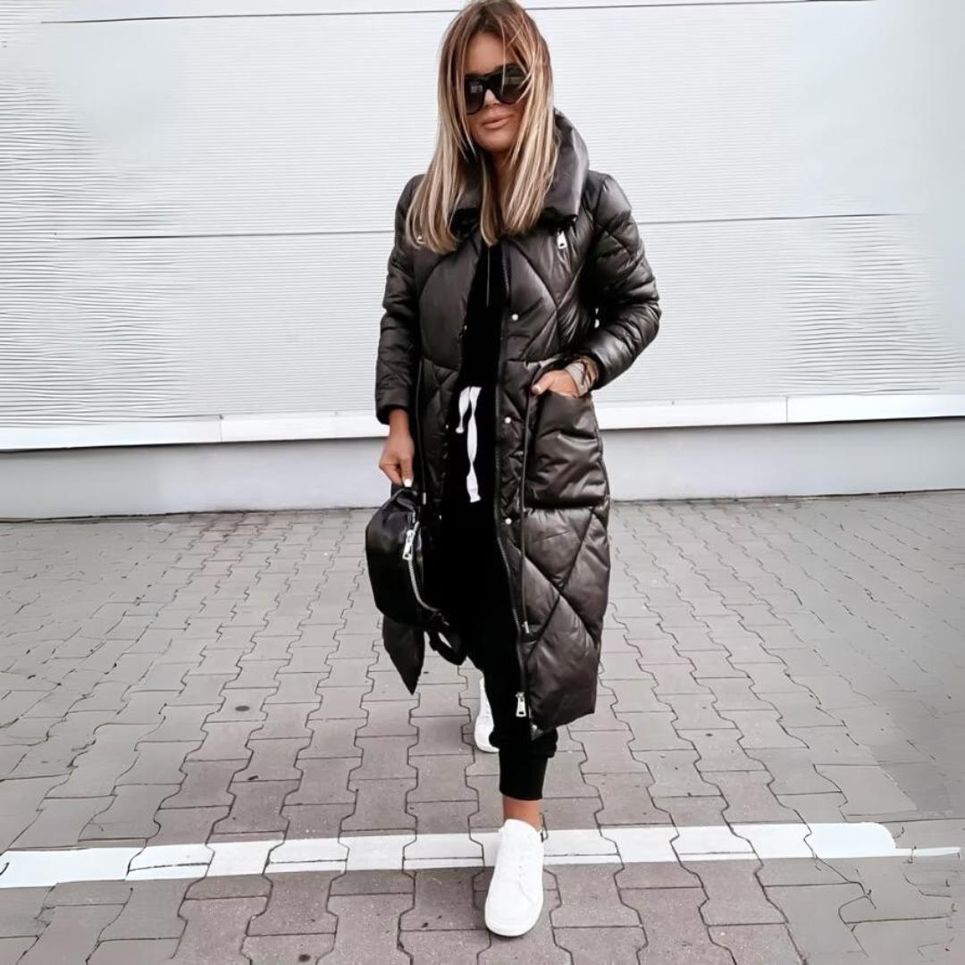 Hope | Chevron-Quilted Longline Puffer Jacket with Oversized Collar