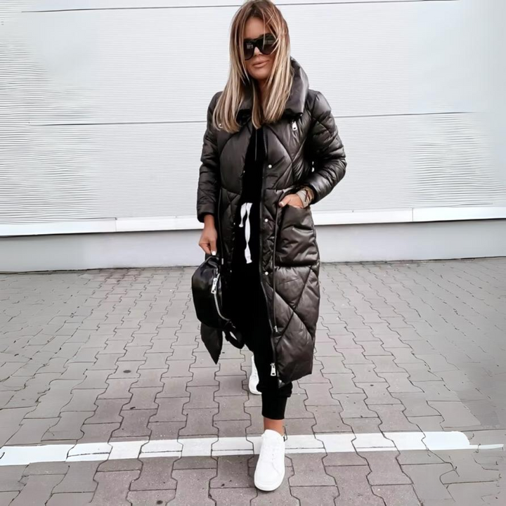 Hope | Chevron-Quilted Longline Puffer Jacket with Oversized Collar