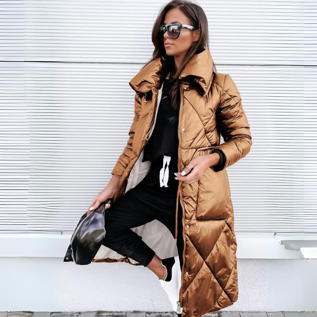 Hope | Chevron-Quilted Longline Puffer Jacket with Oversized Collar