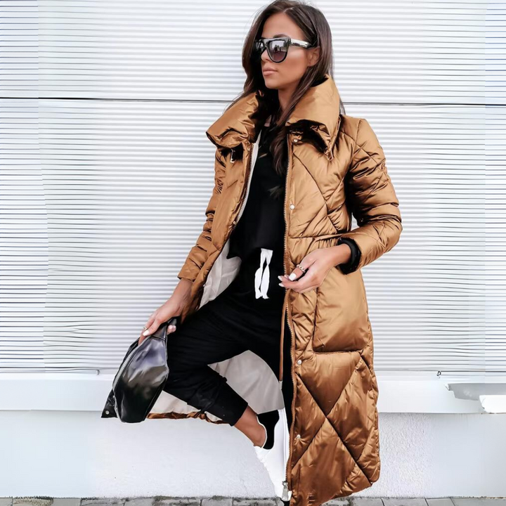 Hope | Chevron-Quilted Longline Puffer Jacket with Oversized Collar