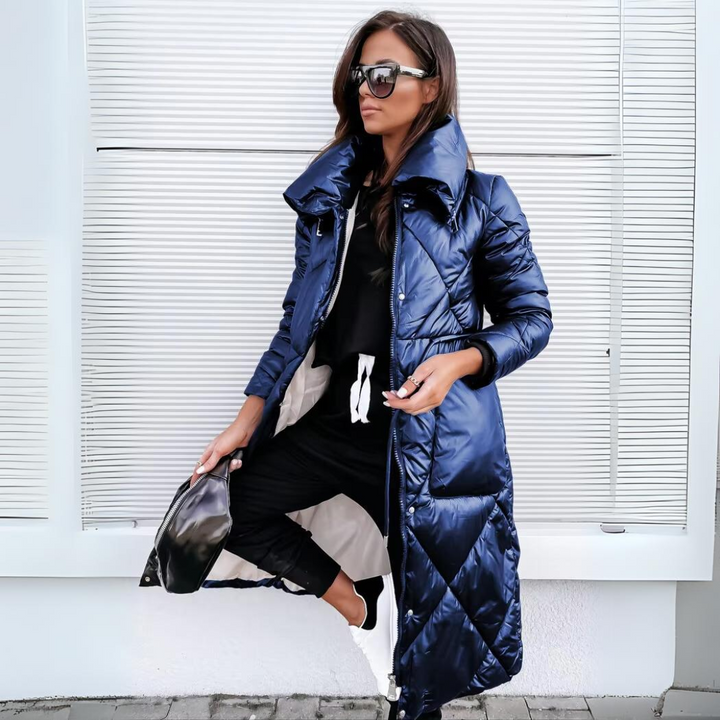 Hope | Chevron-Quilted Longline Puffer Jacket with Oversized Collar