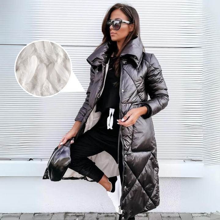 Hope | Chevron-Quilted Longline Puffer Jacket with Oversized Collar