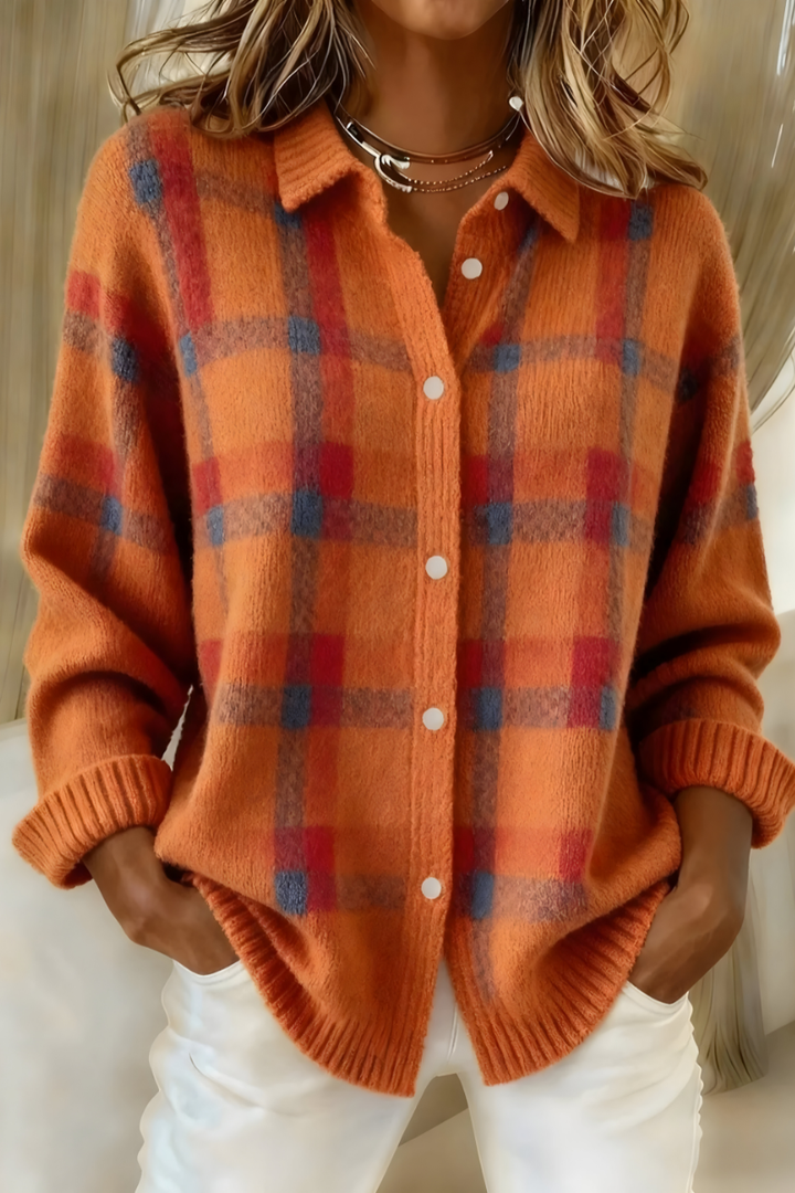 Astrid | Plaid Button-Up Knit Sweater Cardigan