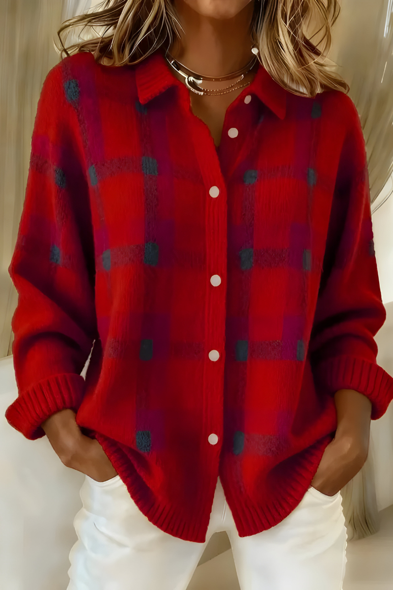 Astrid | Plaid Button-Up Knit Sweater Cardigan