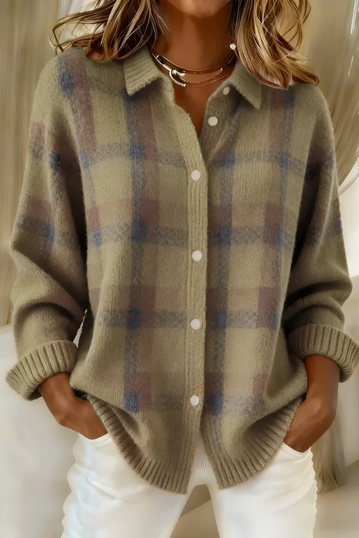 Astrid | Plaid Button-Up Knit Sweater Cardigan