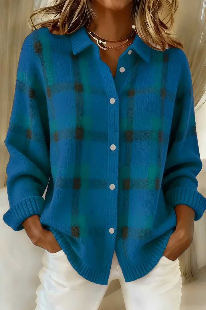 Astrid | Plaid Button-Up Knit Sweater Cardigan
