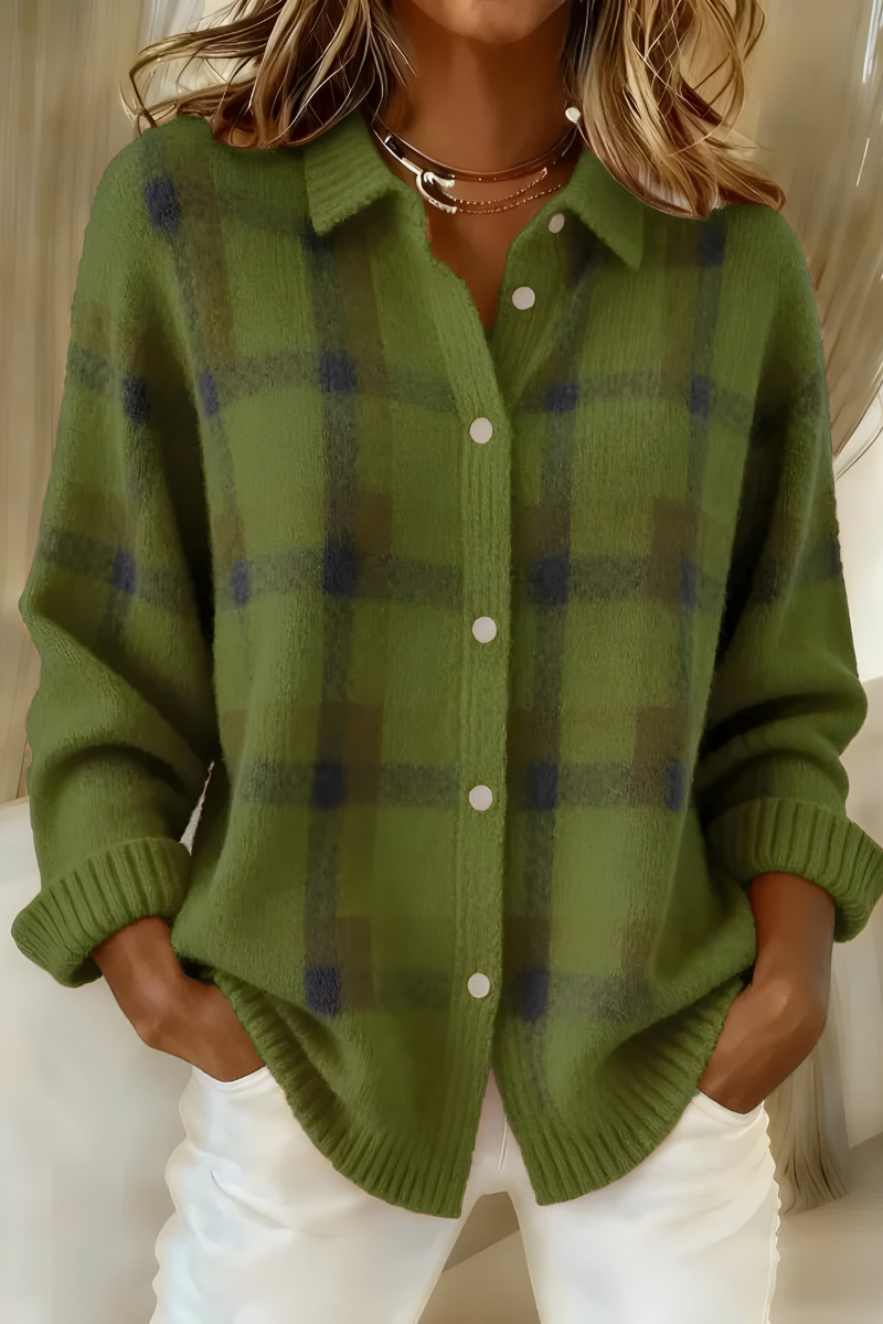 Astrid | Plaid Button-Up Knit Sweater Cardigan
