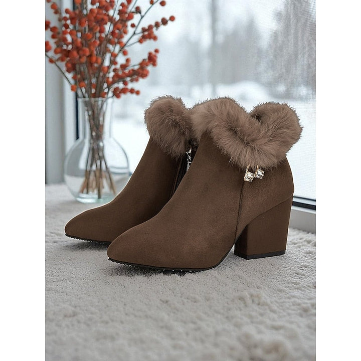Jessa | Faux Fur-Trim Pointed-Toe Block-Heel Ankle Boots
