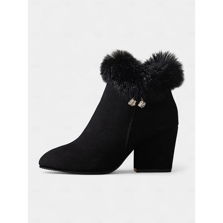Jessa | Faux Fur-Trim Pointed-Toe Block-Heel Ankle Boots