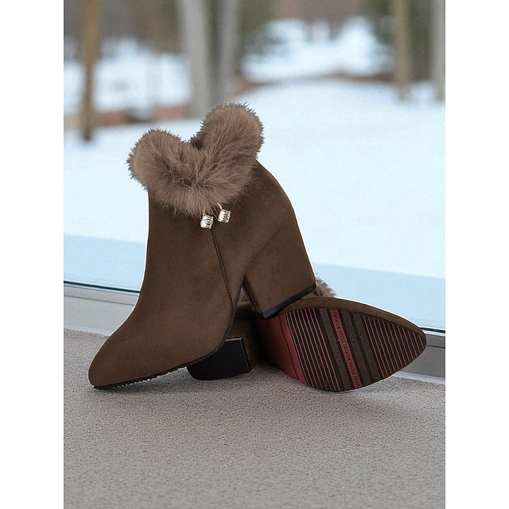 Jessa | Faux Fur-Trim Pointed-Toe Block-Heel Ankle Boots