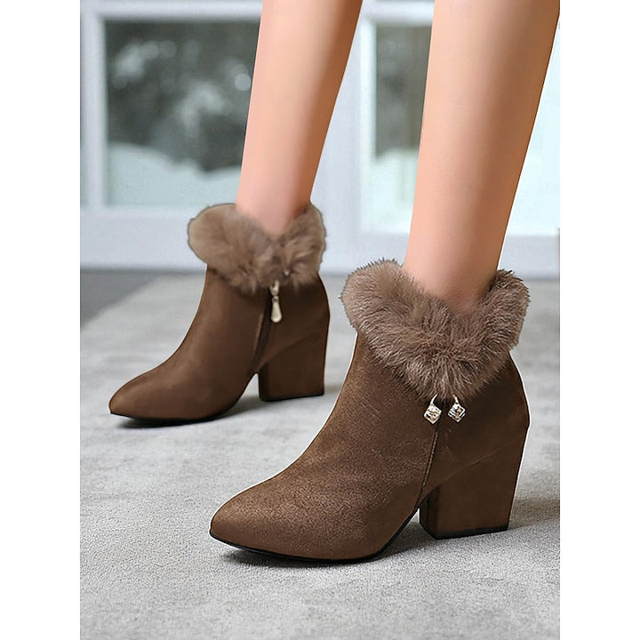 Jessa | Faux Fur-Trim Pointed-Toe Block-Heel Ankle Boots
