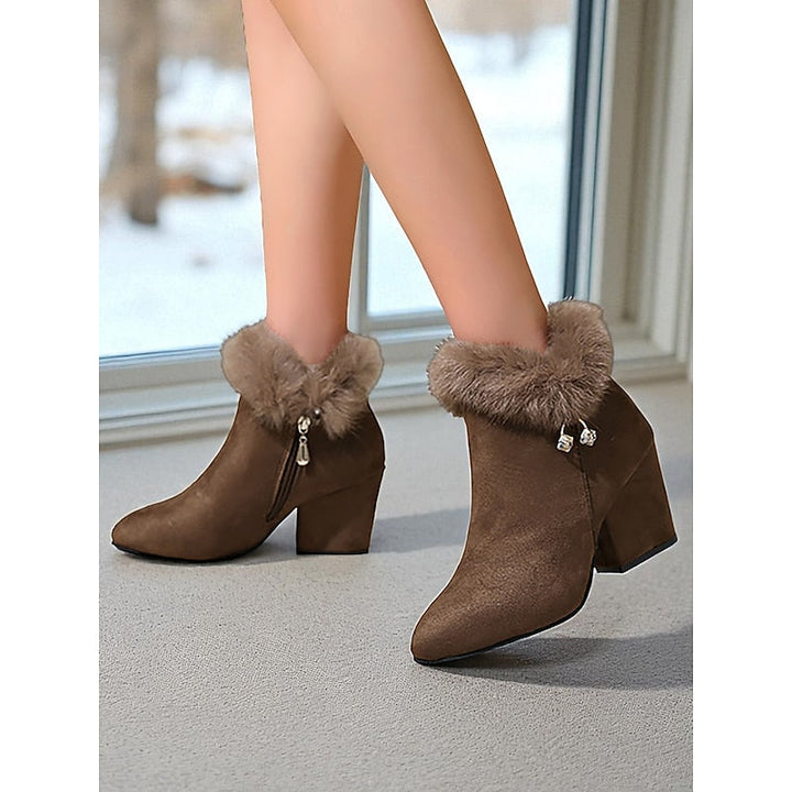 Jessa | Faux Fur-Trim Pointed-Toe Block-Heel Ankle Boots