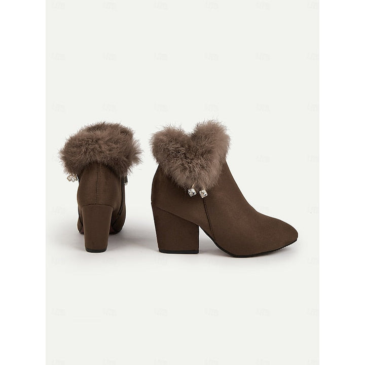 Jessa | Faux Fur-Trim Pointed-Toe Block-Heel Ankle Boots