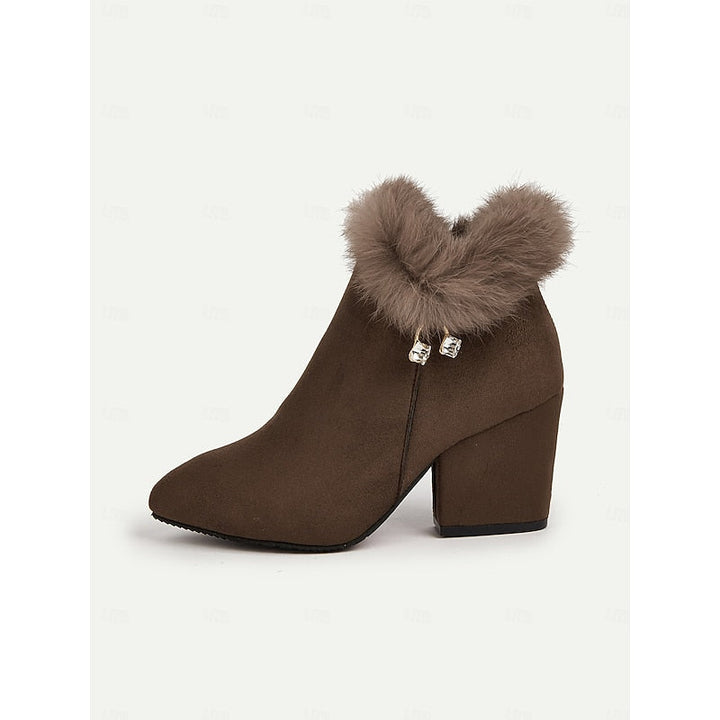 Jessa | Faux Fur-Trim Pointed-Toe Block-Heel Ankle Boots