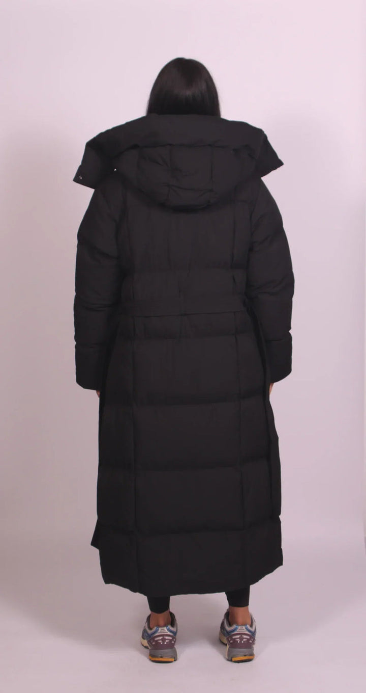 Coralie | Hooded Belted Maxi Puffer Coat