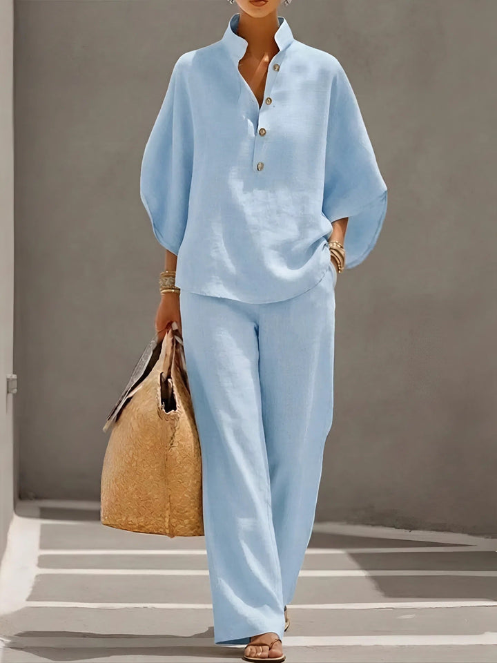 Rhoda | Button-Up Shirt and Wide-Leg Pants Set