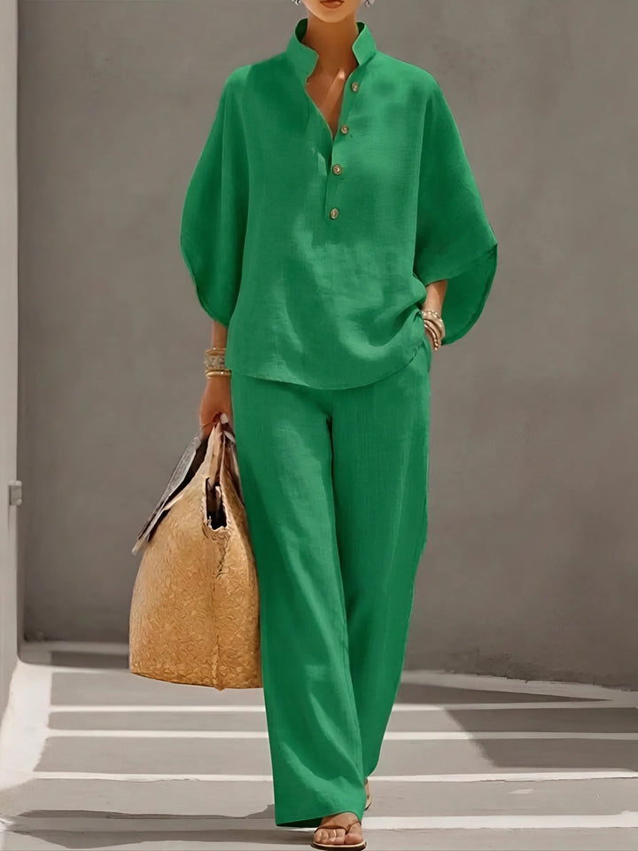 Rhoda | Button-Up Shirt and Wide-Leg Pants Set