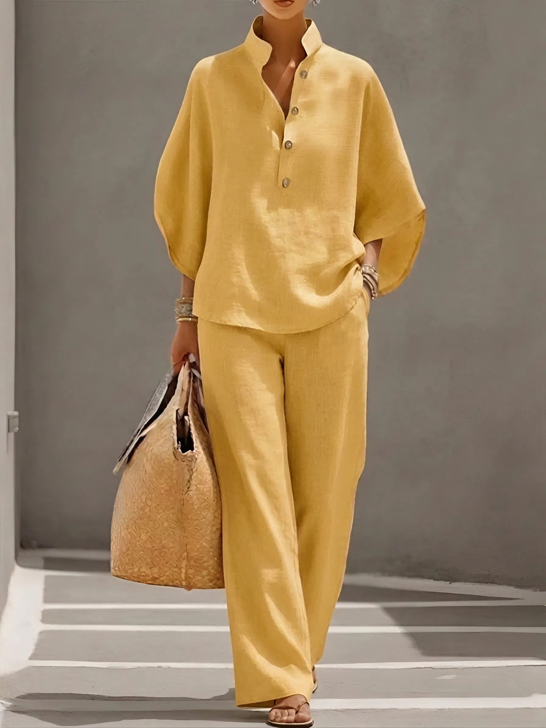 Rhoda | Button-Up Shirt and Wide-Leg Pants Set