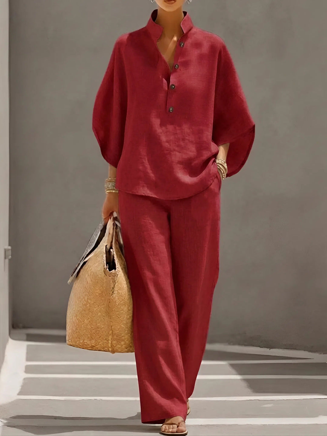 Rhoda | Button-Up Shirt and Wide-Leg Pants Set