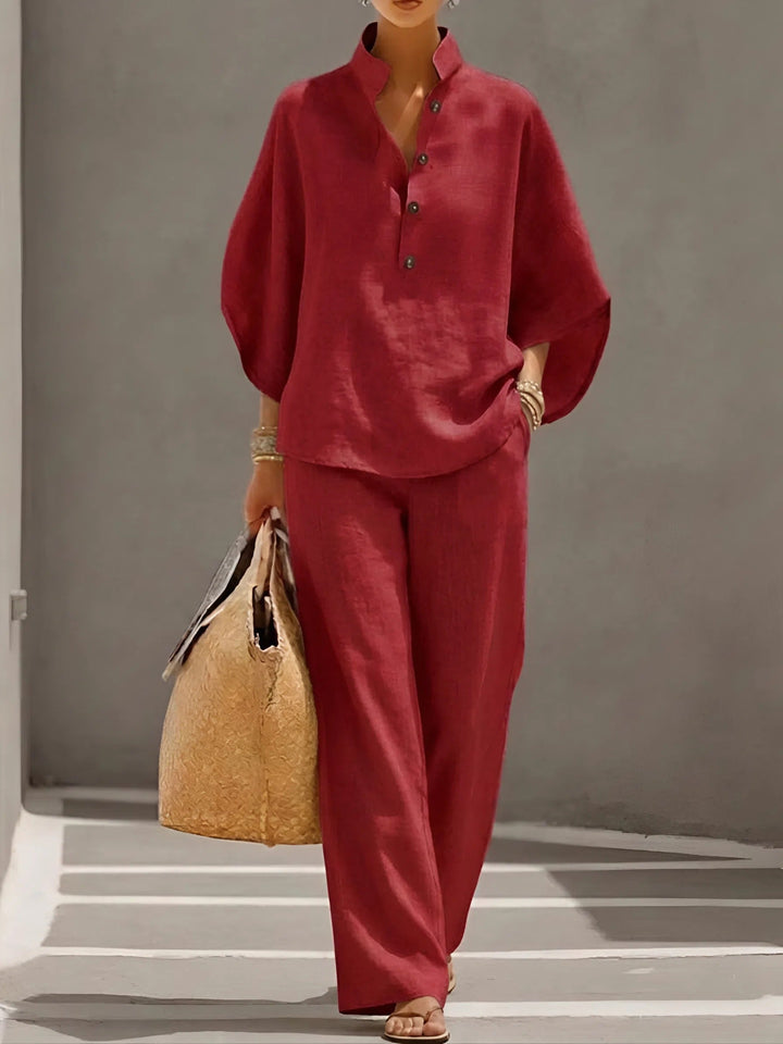 Rhoda | Button-Up Shirt and Wide-Leg Pants Set