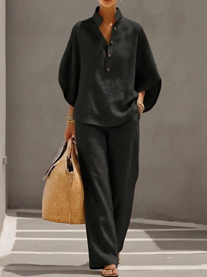 Rhoda | Button-Up Shirt and Wide-Leg Pants Set