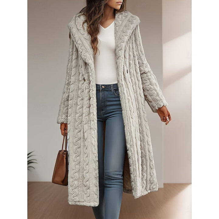 Hester | Hooded Long Faux-Fur Coat with Notched Collar