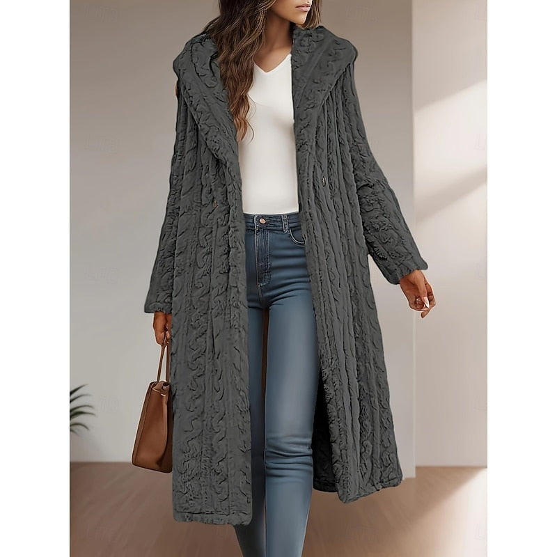 Hester | Hooded Long Faux-Fur Coat with Notched Collar