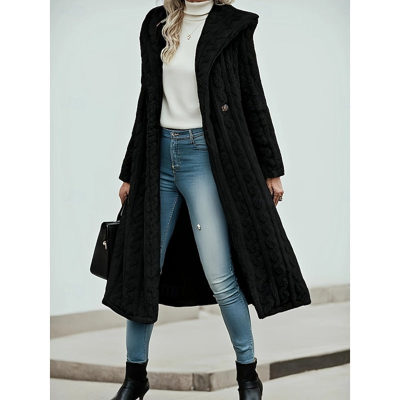 Hester | Hooded Long Faux-Fur Coat with Notched Collar
