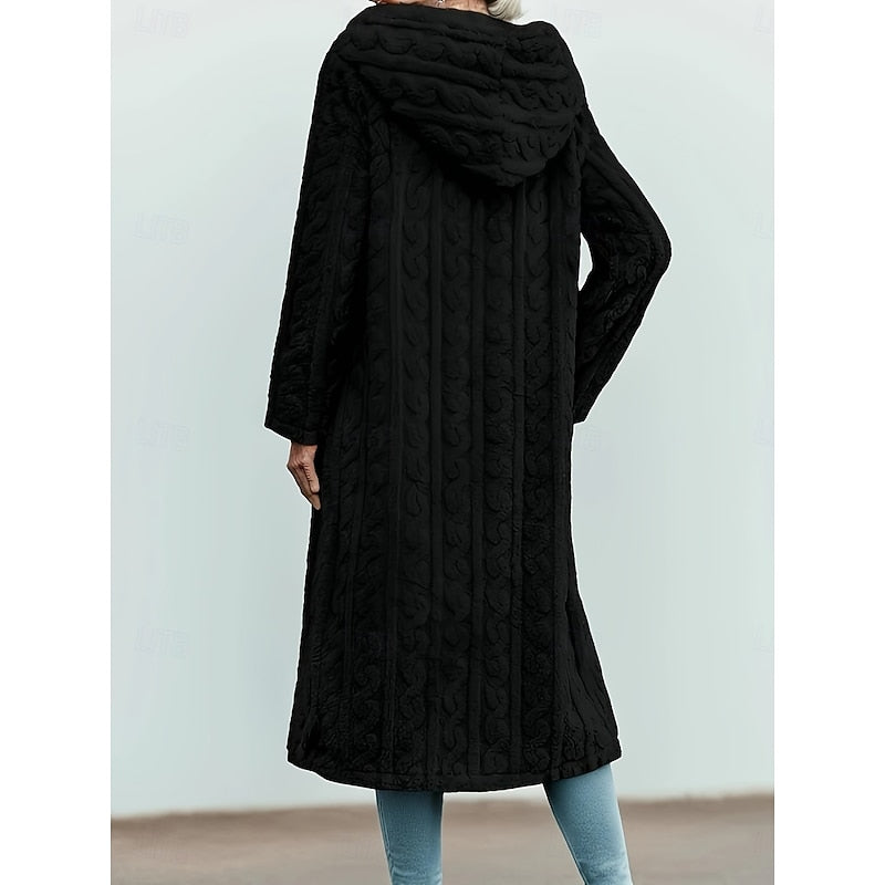 Hester | Hooded Long Faux-Fur Coat with Notched Collar