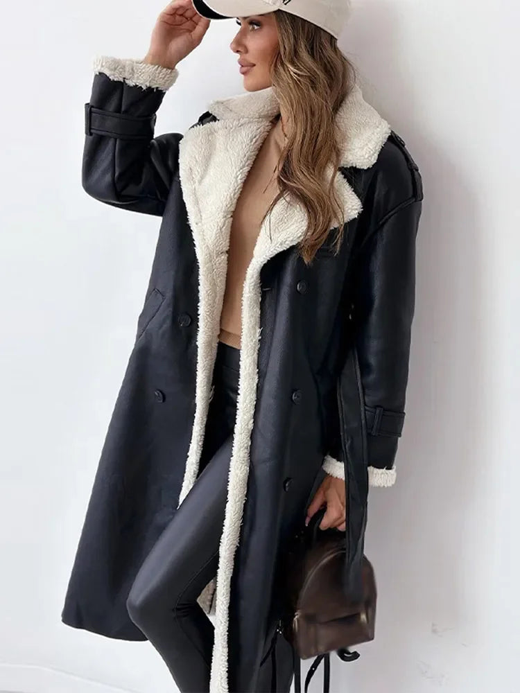 Gwen | Sherpa-Lined Double-Breasted Long Trench Coat