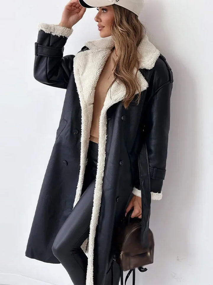 Gwen | Sherpa-Lined Double-Breasted Long Trench Coat