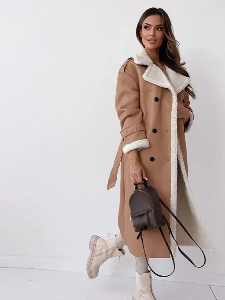 Gwen | Sherpa-Lined Double-Breasted Long Trench Coat