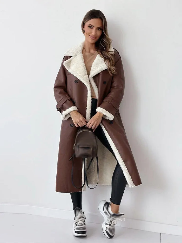 Gwen | Sherpa-Lined Double-Breasted Long Trench Coat